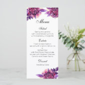 Menu de dîner de mariage violet. Menu floral fête (Debout devant)