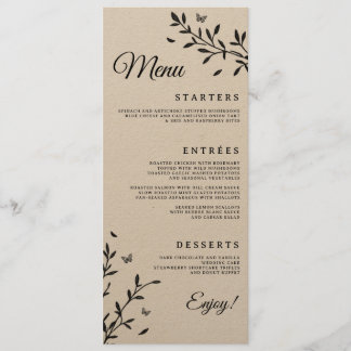 Menu de dîner de mariage Woodland Charm