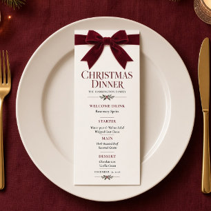 Menu de dîner de Noël au nœud en velours de Bourgo