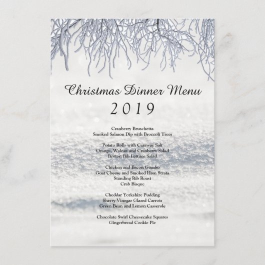 Menu de dîner de Noël Branches d'hiver (Devant)