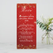 Menu de dîner de Noël en flocons de neige dorés ro (Debout devant)