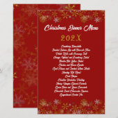 Menu de dîner de Noël Flocons de neige dorés rouge (Devant / Derrière)