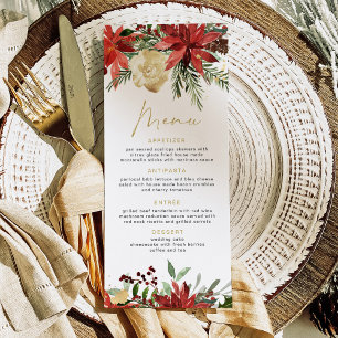 Menu de dîner de Noël JOY Poinsettia et Pin rouge