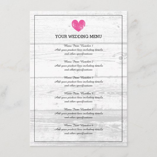 Menu de dîner de réception de mariage à grain de b (Devant)