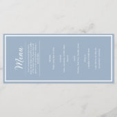Menu de dîner de réception de mariage bleu élégant (Devant)