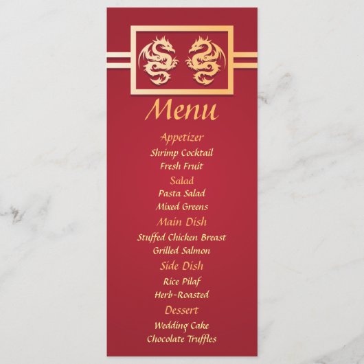 Menu de dîner de réception de mariage de dragon ro (Devant)