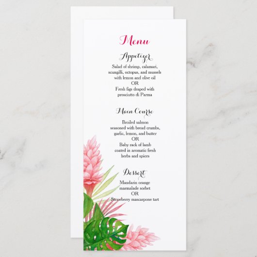 Menu de dîner de réception de mariage de fleurs tr (Devant / Derrière)