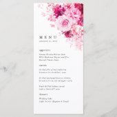 Menu de dîner de réception de mariage floral rose (Devant)