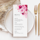 Menu de dîner de réception de mariage floral rose