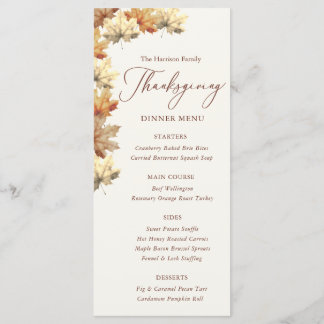 Menu de dîner de Thanksgiving beige Feuilles d'aut