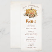 Menu de dîner de Thanksgiving de la citrouille flo (Devant / Derrière)