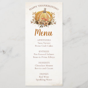 Menu de dîner de Thanksgiving de la citrouille flo