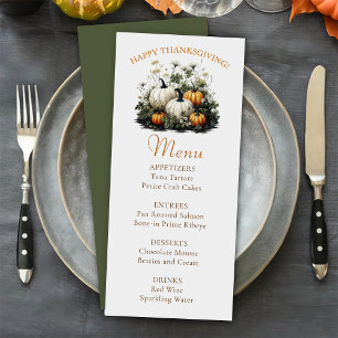 Menu de dîner de Thanksgiving Floral Fall Pumpkin