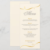 Menu de dîner élégant à tourbillons dorés | Couleu (Devant / Derrière)