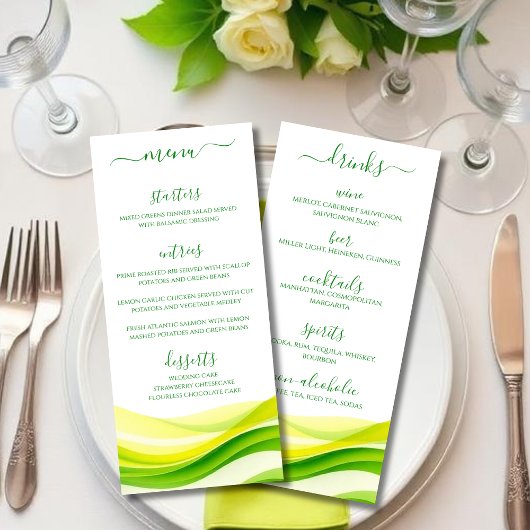 Menu de dîner et de bar vert et jaune Citrus Islan