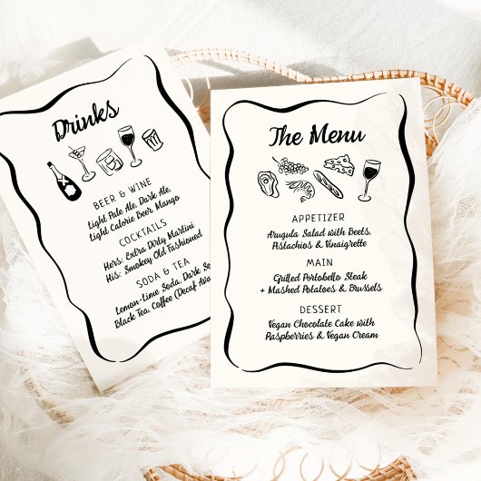 Menu de dîner et de boissons dessiné à la main mod