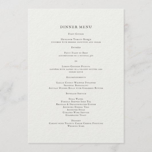 Menu de dîner floral romantique élégant (Devant)