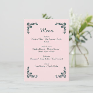 Menu de dîner floral rose pâle et gris ardoise