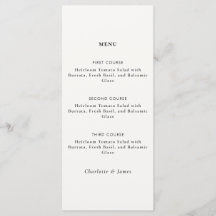 Menu de dîner minimaliste moderne noir et blanc