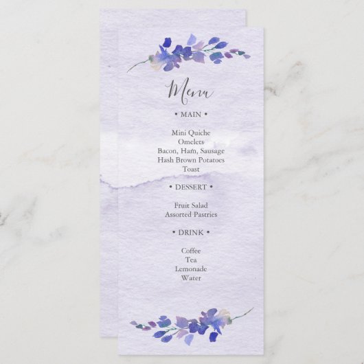 Menu de douche à l'aquarelle violette Floral (Devant / Derrière)