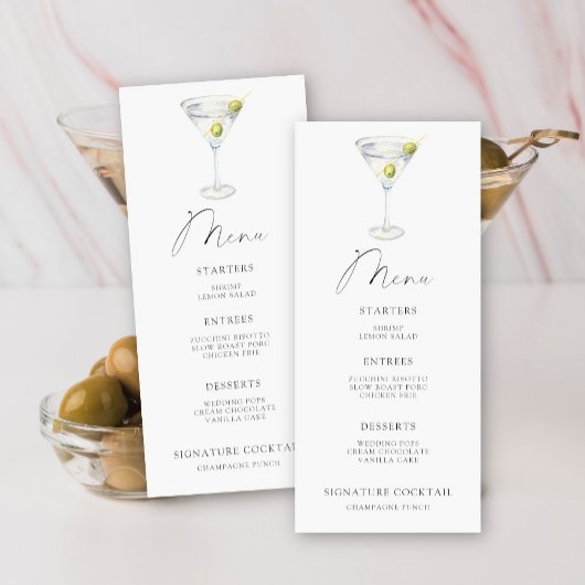 Menu de douche de mariée Martini