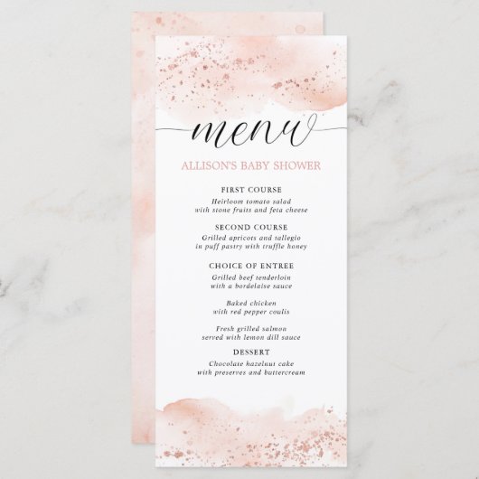 Menu de douche rose gold aquarelle rose (Devant / Derrière)