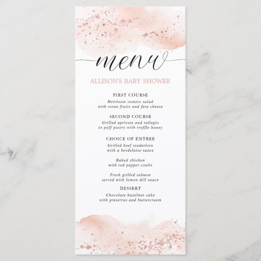 Menu de douche rose gold aquarelle rose (Devant)