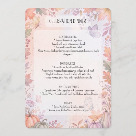 Menu de fête bohème d'automne (Devant)
