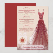 Menu de fête d'anniversaire 20ème Ruby Red Glitter (Devant / Derrière)