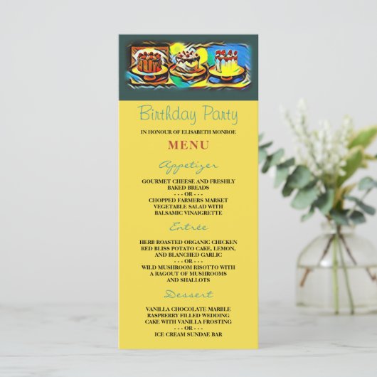 Menu de fête d'anniversaire Cake Art Jazz (Debout devant)