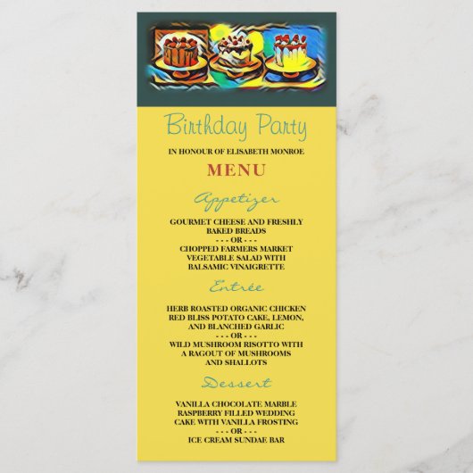 Menu de fête d'anniversaire Cake Art Jazz (Devant)