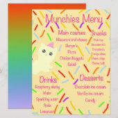 Menu de fête d'anniversaire Caticorn (Devant / Derrière)