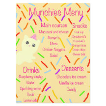 Menu de fête d'anniversaire Caticorn