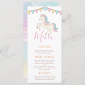 Menu de fête d'anniversaire de la fille de licorne (Devant / Derrière)
