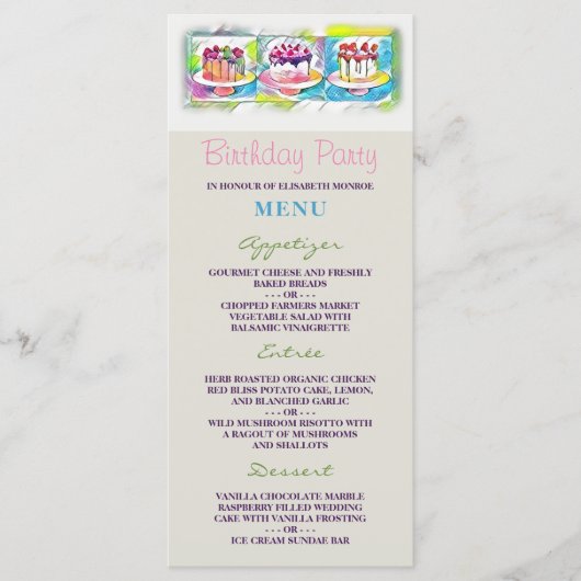 Menu de fête d'anniversaire de la pâtisserie (Devant)