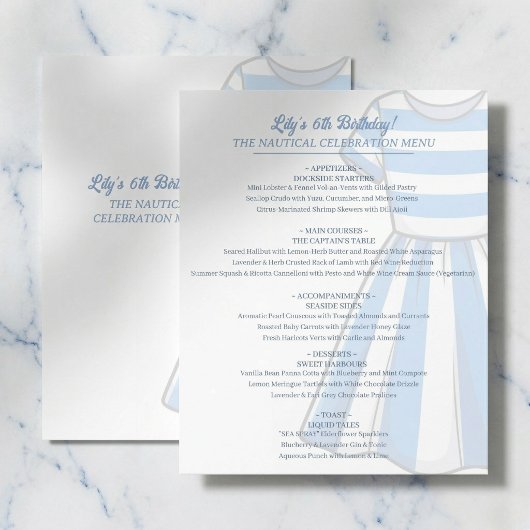 Menu de fête d'anniversaire de marin Cabane Nautiq