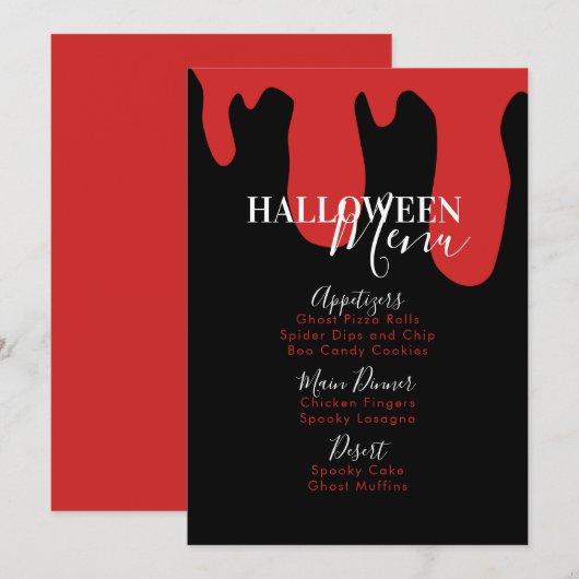 Menu de fête d'anniversaire Halloween Sang de Vamp (Devant / Derrière)