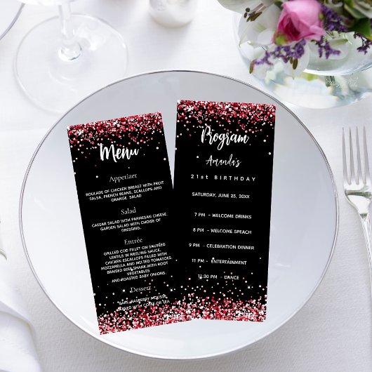 Menu de fête d'anniversaire Programme noir rouge