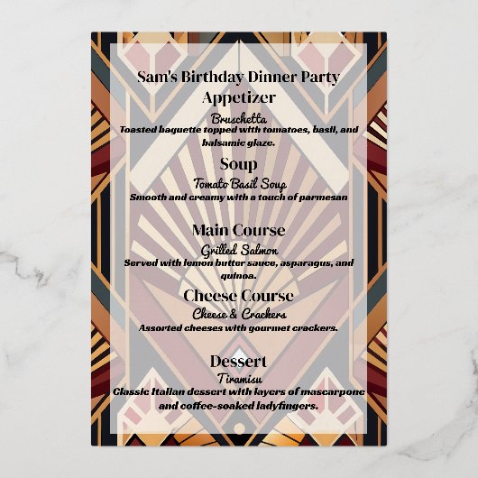 Menu de fête d'anniversaire rétro classique (Verso)