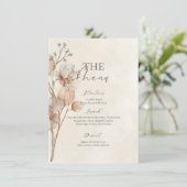 Menu de Fête de Mariage Floral Marron (Debout devant)