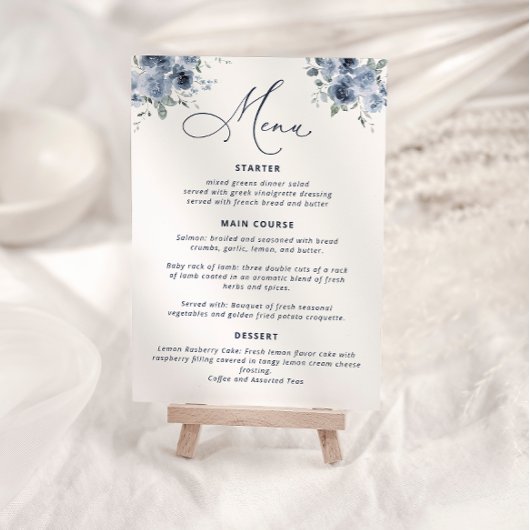 Menu de Fête des mariées bleu Dusty