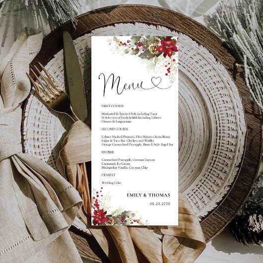 Menu de Fête des mariées de Noël Rouge Poinsettia