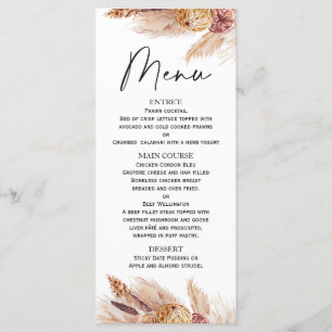Menu de Fête des mariées en laiton Boho Pampas