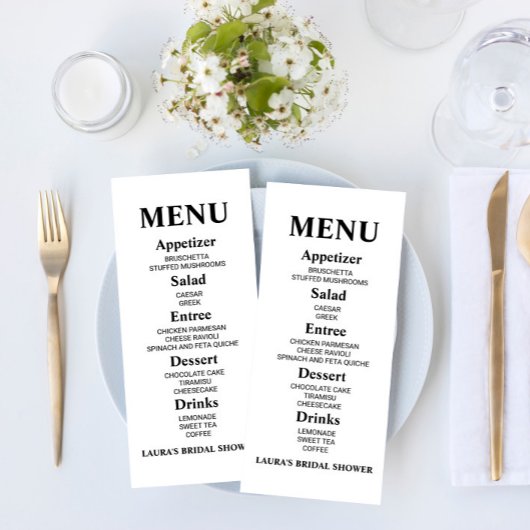 Menu de Fête des mariées minimaliste