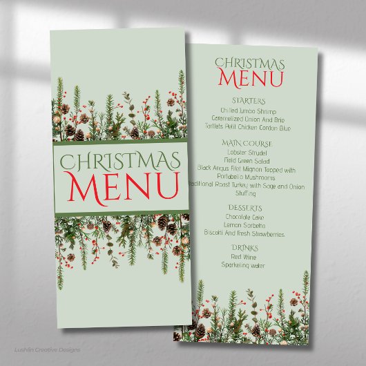 Menu de fête élégant de Noël avec verdure