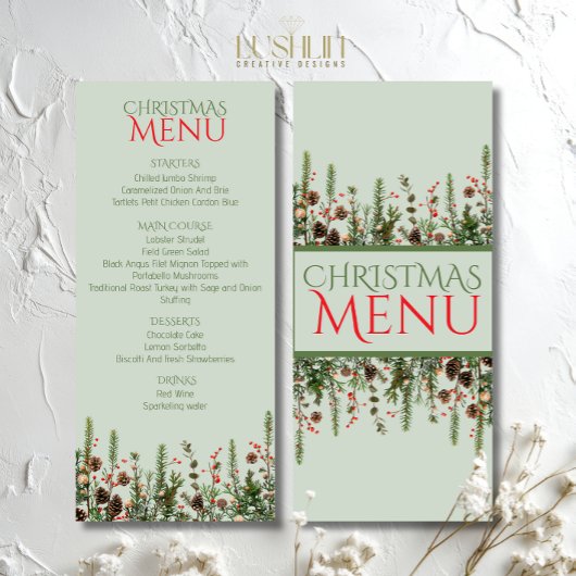 Menu de fête élégant de Noël avec verdure