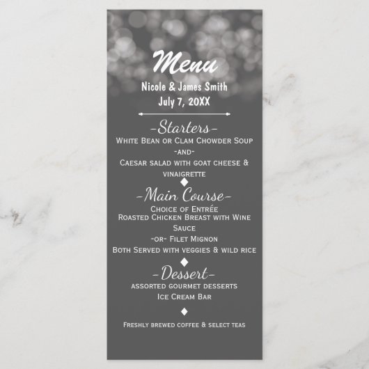 Menu de fête élégant et glamour avec lumières mini (Devant)