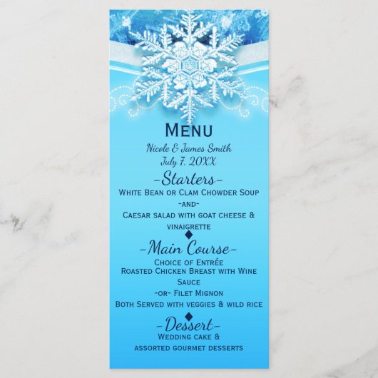 Menu de fête Flocon de neige du pays des merveille (Devant)