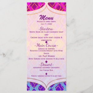 Menu de fête glamour arabe marocain aux couleurs v