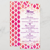 Menu de fête glamour arabe marocain rose et orange (Devant / Derrière)